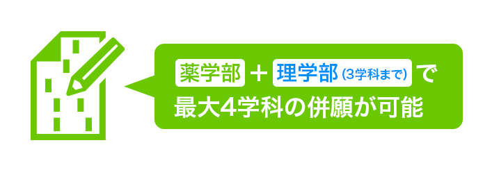 薬学部＋理学部（3学科まで）で最大4学科の併願が可能